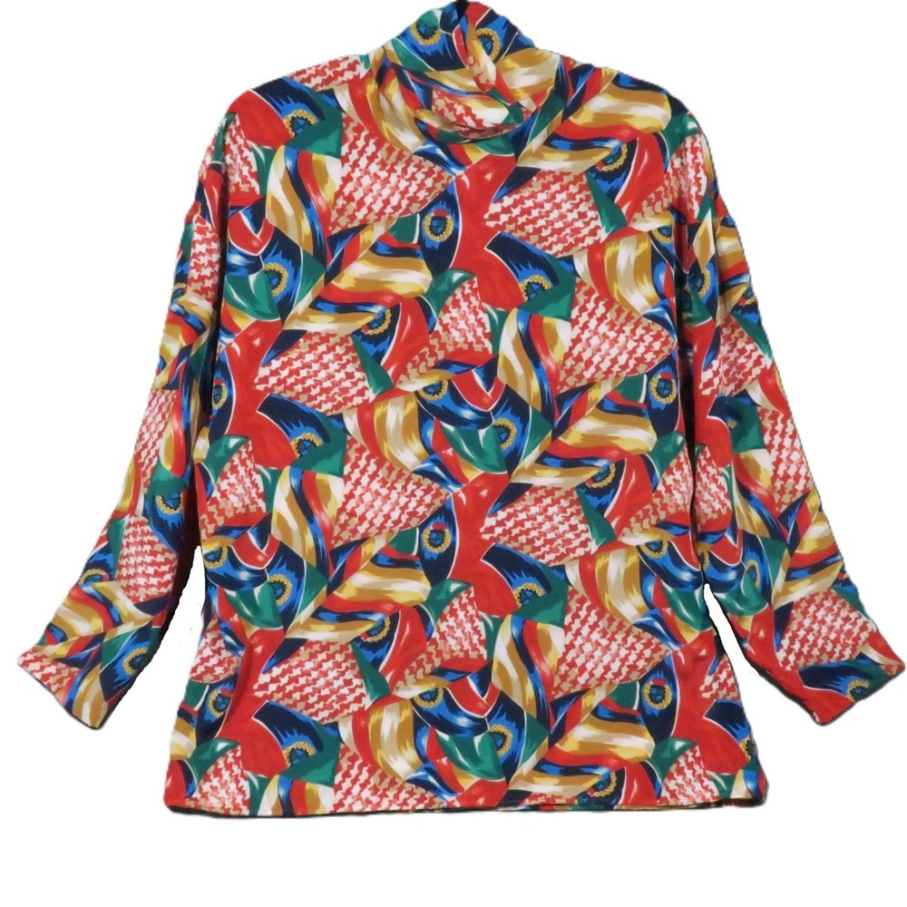 Weathervane Mock Neck Blouse 12 Colorful Abstract Dopamine Vintage 70s 80s Retro